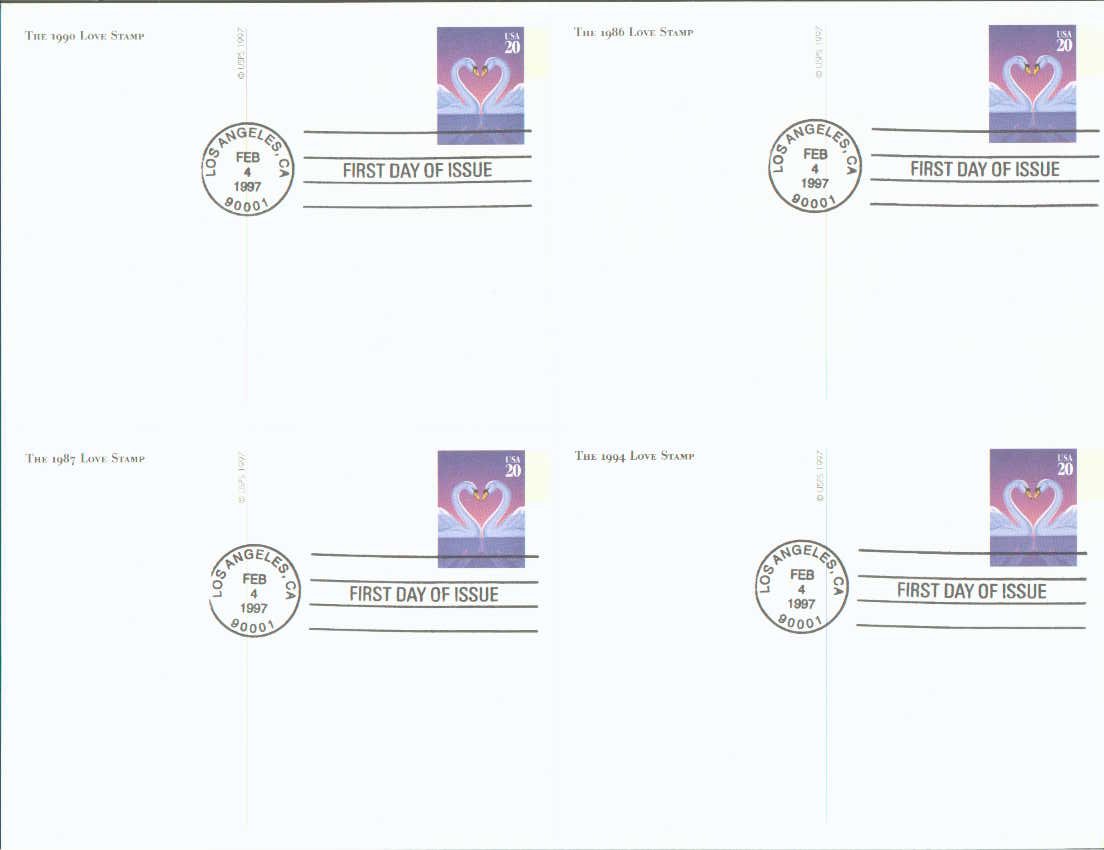 Recent USPS Love Postal Card - S292 FDC Cancelled Sheet